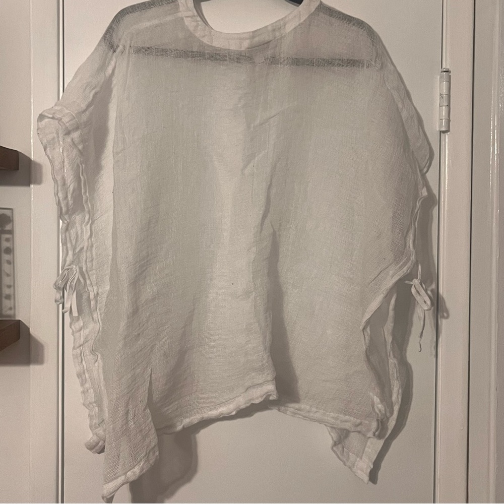 J.JILL [PureJill] 100% Linen Side Tie Top (Poncho) in White: Sz XS/S - Picture 2 of 4